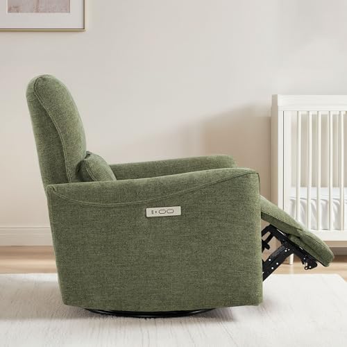 CHITA Power Recliner Chair Swivel Glider, FSC Certified Upholstered Living Room Nursery Reclining Sofa Chair with Lumbar Support, Green