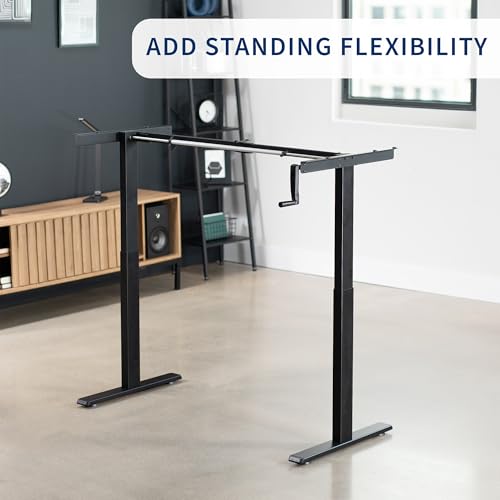 VIVO Black Manual Height Adjustable Stand Up Desk Frame with Hand Crank System, Ergonomic Standing 2 Leg Workstation, DESK-V101M VIVO