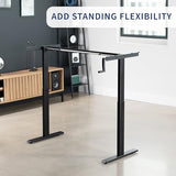 VIVO Black Manual Height Adjustable Stand Up Desk Frame with Hand Crank System, Ergonomic Standing 2 Leg Workstation, DESK-V101M VIVO