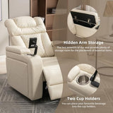 Ball & Cast Power Recliner Chair,270 Degree Swivel PU Leather Home Theater Seating for Living Room,Soft Individual Chair with Tray Table, Phone Holder,Cup Holder,USB Port,Hidden Arm Storage,White
