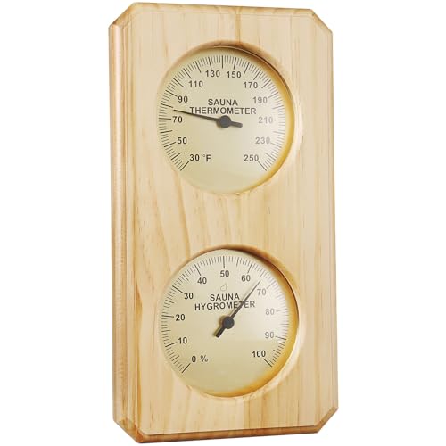 Foxyoo Sauna Thermometer Fahrenheit Hygrometer Gauge 2in1 Indoor Home Sauna Thermostat,Sauna Accessories for Traditional Sauna,Barrel or Outside Infrared Sauna,Outdoor Sauna Room,Cedar Wood-Vertical