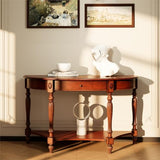 LEEMTORIG Demi Lune Console Table for Entryway Living Room, Cherry Solid Wood Entryway Table with Storage Drawer, Traditional Victorian Antique Sofa Table Hallway Table, Cherry Walnut SFZ-1533-WD-DR LEEMTORIG