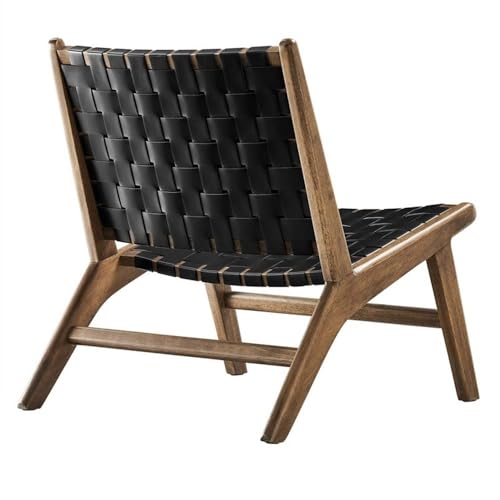 Modway Saoirse Faux Leather Wood Accent Lounge Chair in Walnut Black Modway