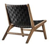 Modway Saoirse Faux Leather Wood Accent Lounge Chair in Walnut Black Modway