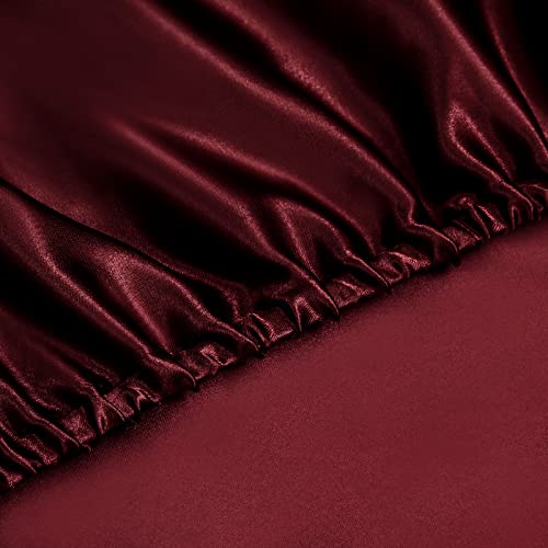 P Pothuiny 6 Pieces King Satin Sheets Luxury Silky Burgundy Satin Bedding Sheet Set, 1 Deep Pocket Fitted Sheet + 1 Flat Sheet + 4 Pillow Cases P Pothuiny