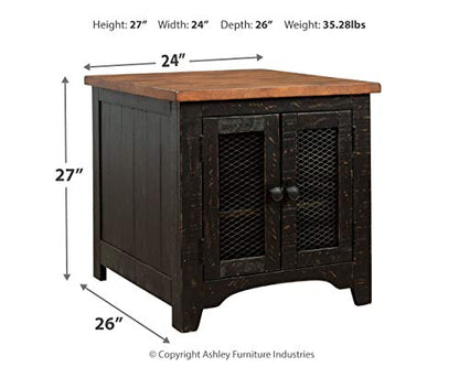 Signature Design by Ashley Valebeck Farmhouse Rectangular End Table with Storage, Distressed Brown & Black Finish - WoodArtSupply