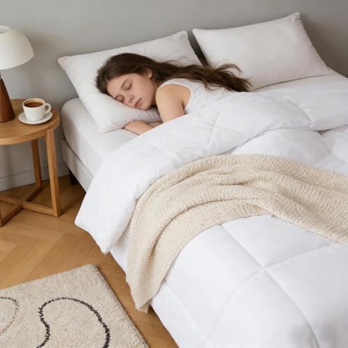 Simple&Opulence Down Alternative Comforter, Twin Size Duvet Insert with 100% Cotton Cover, Ultra-Soft Microfiber Quilted All Season Breathable Cooling Bed Comforter (Twin, White) Simple&Opulence