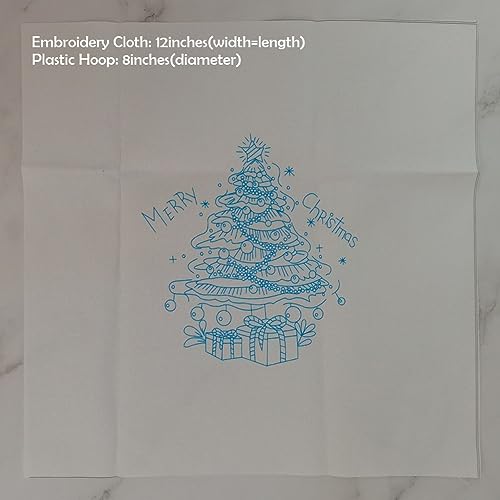 Esffaci Embroidery Starter Kit for Adult Beginner with Xmas Tree Pattern Stamped Cross Stitch Set with Embroidery Cloth Hoop Needle Threader Embroidery Floss and Instruction