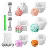 Afcabakila 6Pcs Silicone Candle Molds Set for Candle Making, Moldes para Velas 3D Yarn Ball Bubble Rose Cake Baking Dessert Soy Wax Soap DIY Scented Candles Craft