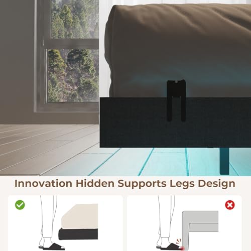 Muluflower Floating Bed Frame Full Size with LED Lights and Charging Station, Grey Linen Metal Platform Bed Frame, Easy Assembly, No Box Spring Needed (Full) Muluflower