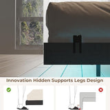 Muluflower Floating Bed Frame Queen Size with LED Lights and Charging Station, Grey Linen Metal Platform Bed Frame, Easy Assembly, No Box Spring Needed (Queen) Muluflower