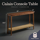 Alaterre Furniture Calais Living Room Collection – 48 Inch Solid Wood Entryway Table with Woven Storage Shelf – Mid Century Modern 2-Tier Sofa Table for Living Room, Hallway, or Foyer (Warm Chestnut) Alaterre Furniture