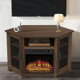 47" Corner Fireplace TV Stand for TVs Up to 55", Farmhouse Fireplace TV Stand with Remote 18" Electric Fireplace, Entertainment Center with Storage & Open Shelves for Living Room, Bedroom, Brown Vaczon