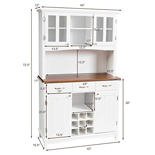 Giantex Buffet Hutch Cabinet, Kitchen Hutch Sideboard, Buffet Cabinet on Storage Island, Wood Kitchenware Server with 3 Large Drawers and 9 Wine Bottle Modules (White) Giantex