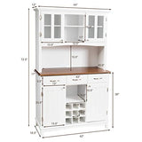 Giantex Buffet Hutch Cabinet, Kitchen Hutch Sideboard, Buffet Cabinet on Storage Island, Wood Kitchenware Server with 3 Large Drawers and 9 Wine Bottle Modules (White) Giantex