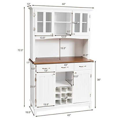 Giantex Buffet Hutch Cabinet, Kitchen Hutch Sideboard, Buffet Cabinet on Storage Island, Wood Kitchenware Server with 3 Large Drawers and 9 Wine Bottle Modules (White) - WoodArtSupply