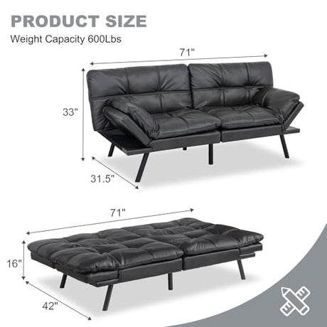 MUUEGM Futon Sofa Bed Convertible Couch,Memory Foam Futon Sofa Couch,Sleeper Futons Sofa Couches,Small Splitback Modern Loveseat Sofa Bed for Living Room,Office,Apartment,Faux Leather,Matte Black. MUUEGM