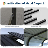 10x15 FT Metal Carport, Heavy Duty Carports Canopy with Galvanized Steel Frame & Roof, Outdoor Garage Car Port for All-Weather, Outdoor Galvanized Shelter for Car, Boats and Truck Reljofum
