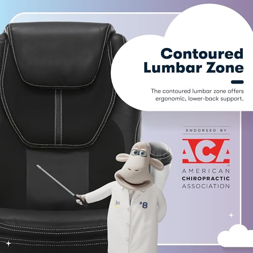 Serta Amplify Executive Office Chair with Faux Leather and Mesh, Adjustable Ergonomic Comfy Seat with Lumbar Support, Modern Computer DeskChairs, Swivel Rolling Wheels, Black Serta