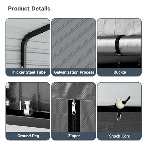 10x15FT Metal Carport Kits with Galvanized Steel Roof, Heavy Duty Metal Frame Carports Canopy with Removable Sidewalls, Garage Car Tent Shelter for Tractors, Boat, Car, Gray DOVELF