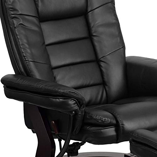 Flash Furniture Bali Contemporary Multi-Position LeatherSoft Recliner Chair with Ottoman, 360-Degree Swivel Recliner Chair and Ottoman Set, Black Flash Furniture