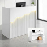 Small Reception Desk with Counter LED Lights,Modern Front Desk Checkout Counter with Lockable Drawer,Wooden Reception Room Tables, Cash Register Stand for Salon,Retail,Office,Lobby(White, 47.2in) WUIOYNF