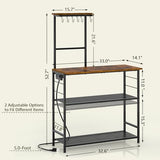 3IngSeagulls 4-Tier Bakers Rack with Power Outlet, 33 Inch Kitchen Microwave Stand with 6 S-Shaped Hooks, Coffee Bar Station with Adjustable Shelf, Rustic Brown
