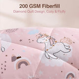 JSD Pink Unicorn Kids Comforter Set Twin Size, 2 Piece Girls Rainbow Microfiber Comforter with Pillow Sham, Lightweight All Season Washable JSD