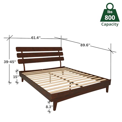 Bme Caden Mid Century 15'' Adjustable Bed Frame - Walnut, No Box Spring Needed, Easy Assembly, Queen Size - WoodArtSupply