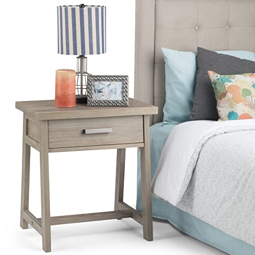 SIMPLIHOME Sawhorse SOLID WOOD 24 Inch Wide Modern Industrial Bedside Nightstand Table in Distressed Grey, For the Living Room and Bedroom - WoodArtSupply