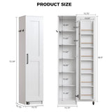 IRONCK Narrow Kitchen Pantry Storage Cabinet, 72" Slim Single Door with 6 Adjustable Shelves, Door Rack and Wheels, Space Saving Freestanding Storage Floor Cabinet for Small Place, White IRONCK