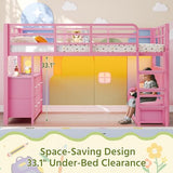 Dnxao Low Loft Bed Full Size with Desk,Full Bed Frame with 9 Storage Drawers, Kids Loft Bed with 15.8" H Safety Guardrail,Sofa,LED Lights & Charging Station,Spave Saving,Pink Dnxao