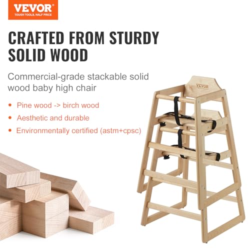 VEVOR Wooden Double Solid Wood Feeding, Eat & Grow Portable High, Easy to Clean Baby Booster Seat, Compact Toddler Chair, Natural VEVOR