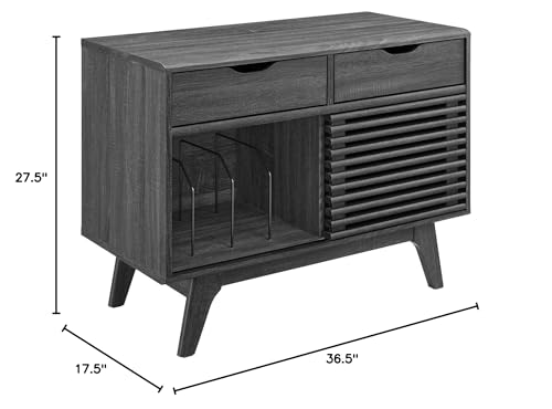 Modway Render Mid-Century Modern 37" Vinyl Record Display Stand with Drawers in Charcoal Modway