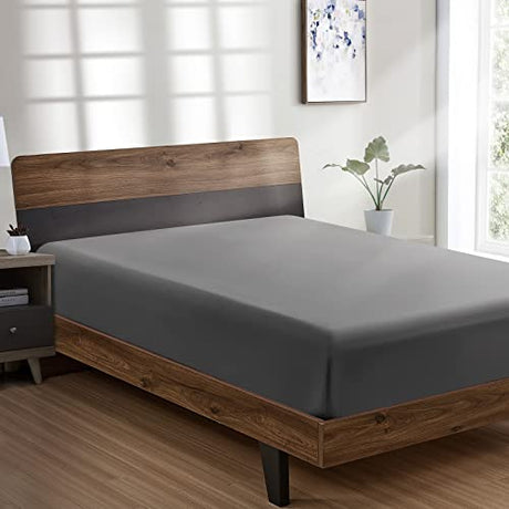 FreshCulture Twin Fitted Sheet - Hotel Quality - Ultra Soft & Breathable - Brushed Microfiber - Deep Pocket - Cooling Fitted Sheet for Twin Size Bed (Dark Grey) FreshCulture