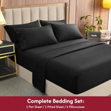LONAVA Queen Size Sheet Set - 6 Piece Hotel Luxury Wrinkle-Free Microfiber Sheet, Oeko-TEX Certified, Breathable & Elastic, 16" Deep Pockets, Very Black LONAVA