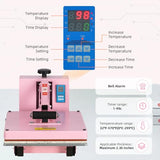 15x15 Heat Press Machine with Slide-Out Platen, T-Shirt Heat Transfer Press for DTF & HTV Vinyl, 110V 1400W Digital Temp/Timer, Dual Support Arms, 0–400°F, Pink WUMSTOT