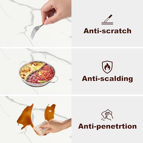 St.Mandyu 7 Pieces Dining Table & Chairs Set for 4-8 People, 71 Inch Kitchen Table with 6 Chairs, Rectangle Dining Table with Wooden Legs for Dining Room, Living Room, White St.Mandyu