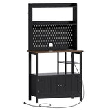 ChooChoo Pantry Cabinet with Charging Station, Kitchen Storage Cabinet with Microwave Stand, Farmhouse Kitchen Hutch with Storage for Living Room， Dining Room, Black & Espresso ChooChoo