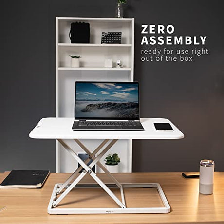 VIVO Ultra-Slim Single Top Height Adjustable Standing Desk Riser, Compact Sit Stand Desktop Converter for Monitor or Laptop, White, DESK-V001JW VIVO