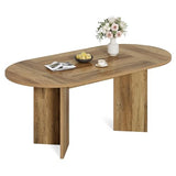 LITTLE TREE 63" Rustic Oval Dining Table for 4-6, Sturdy MDF Farmhouse Kitchen Table with Metal Strip Base, for Living Room, Office, Restaurant, Multi-Use, Umber LITTLE TREE