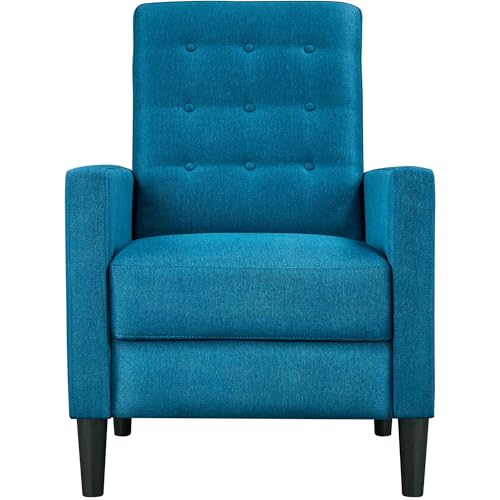 Yaheetech Fabric Recliner Chair Mid-Century Modern Recliner Adjustable Single Recliner Sofa with Thicker Seat Cushion Tufted Upholstered Sofa with Pocket Spring for Living Room Bedroom Blue