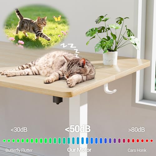 Veken 55 Inch Large Electric Standing Desk, 4 Memory Heights Adjustable,Sit to Stand Up, Work Home Office Computer Table for Study, Walking Pad, Writing, and Games, Wooden Desktop Desks, Nature Wood Veken