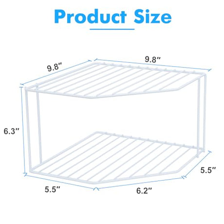 AKAZA 2Pcs 2-Tier Corner Stackable Organizer Shelf for Kitchen - Cabinet Storage Shelf Rack, Shelves，Kitchen Counter and Cabinet Shelf, Storage Rack Organizer (White) AKAZA