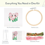 GAMAGO Axolotl Stamped Cross Stitch Kit for Beginners – Pre-Printed DIY Embroidery Craft Set with Hoop, Fabric, Floss, Needles & Instructions – Cute Animal Needlework Kit for Teens & Adults