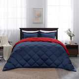 Beyond Twin Comforter Set - Navy/Red Reversible Comforter Set for All Seasons, 1 Comforter (66"x92") and 1 Pillow Sham (20"x26"+2") Basic Beyond