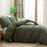 BESTOUCH Duvet Cover Set 100% Washed Cotton Linen Feel Super Soft Comfortable Chic Lightweight 3 PCs Home Bedding Set Olive Green King BESTOUCH