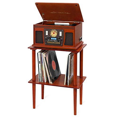 Victrola Wooden Record Stand – Companion Piece for Victrola Music Centre, Holds Over 50 Vinyl Records, Elegant Real Wood Construction, No-Tool Assembly (Mahogany) Victrola