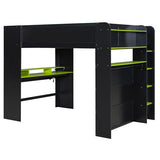 Merax Full Size Gaming Loft Bed with Height-Adjustable Desk, Wardrobe, Ample Storage Space and RGB Light, Solid Wood Bunk Bed Frame for Bedroom, No Box Spring Needed, Green Merax