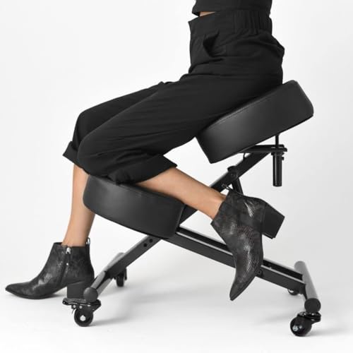Sleekform Ergonomic Kneeling Chair - Adjustable Seat Angle and Height - Ergonomic Posture Kneeling Stool Chairs for Office and Home - Thick Comfortable Cushions, Wheels Sleekform